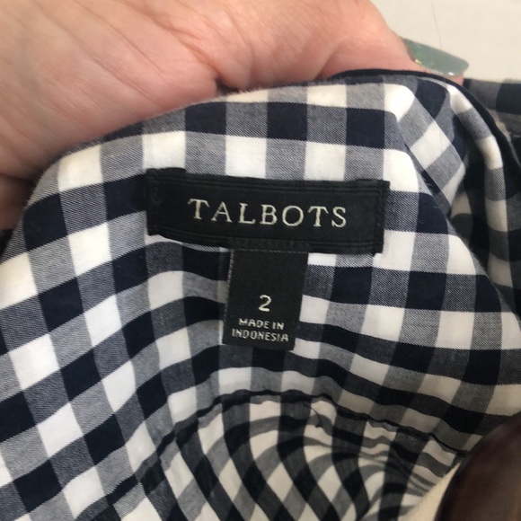 Talbots, size 2, indigo/white gingham check tailored blouse, 100% cotton - Picture 5 of 6